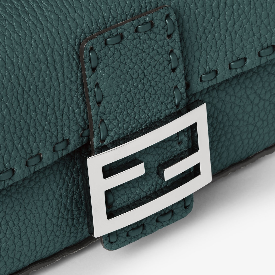FENDI Baguette® Mini Dark green Selleria bag with 309 hand-sewn topstitches - Image 2